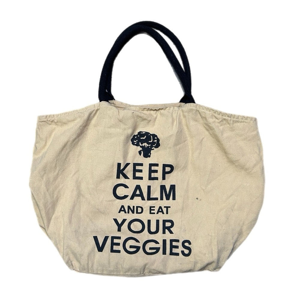 Canvas Tote Bag - Keep Calm and Eat Your Veggies - Cream with Black Handles
